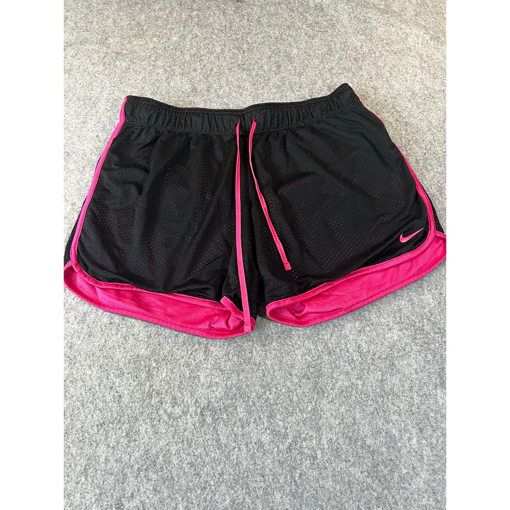 Nike Dri-FIT Womens Black/Pink Mesh Athletic Shorts M Drawstring Logo